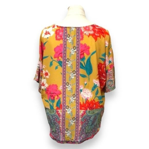 Umgee Women’s 3/4 Bell Sleeve Button Down Tie Waist Blouse, Mustard, size M - Picture 3 of 6